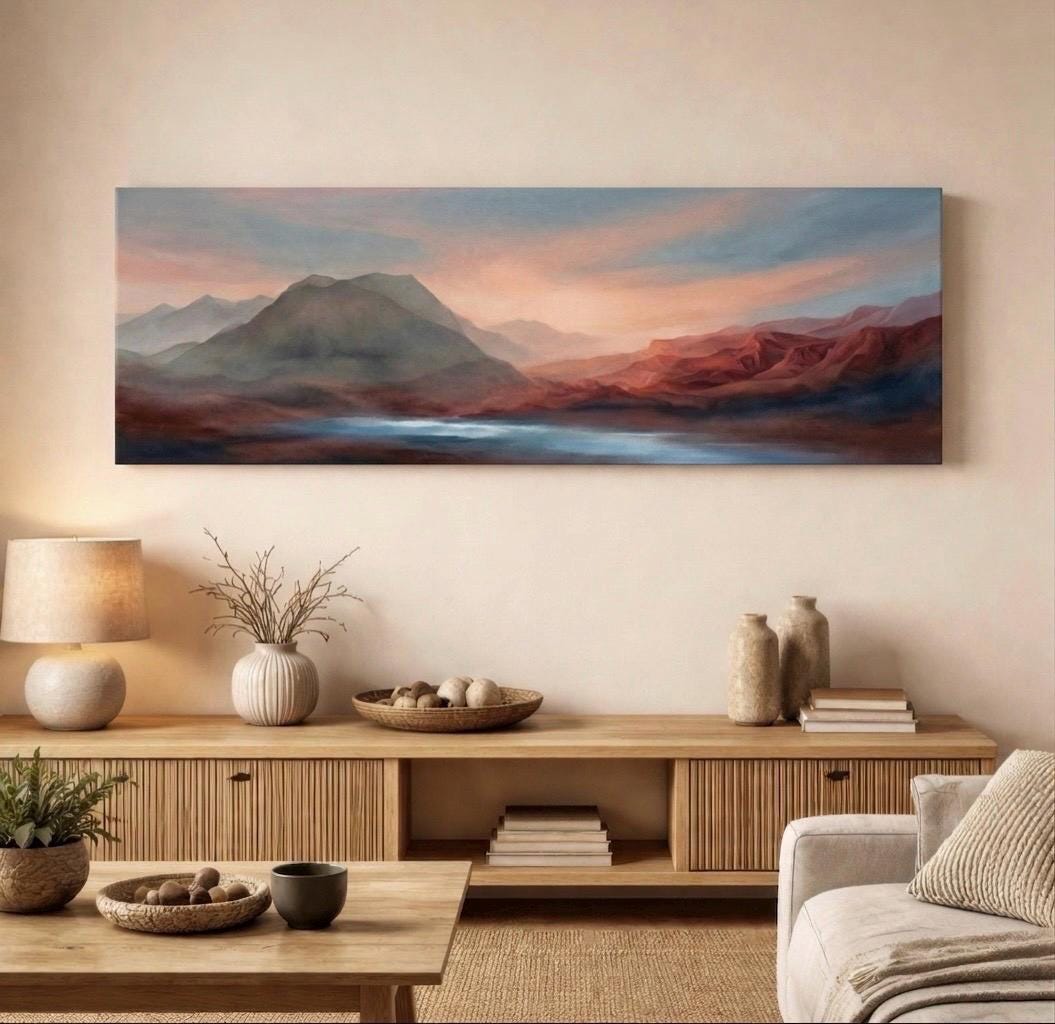 Earth Tone Muted Terracotta Wall Art, Above Bed Landscape Canvas Print