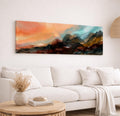 Earth Tone Abstract Mountain Ridge Canvas Print, Panoramic Expressionist Painting Home Office