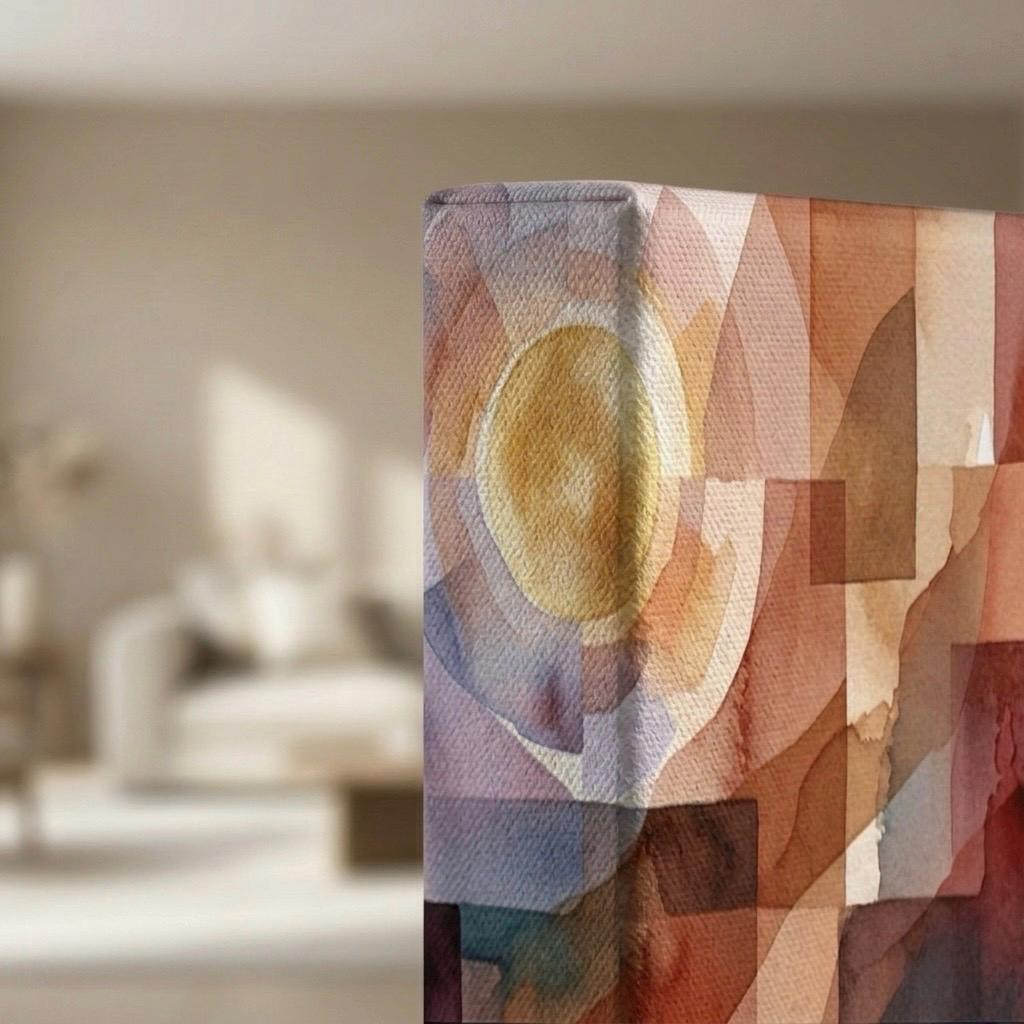 Large Geometric Abstract Canvas Print, Warm Earth Tones, Panoramic Bedroom Wall Decor