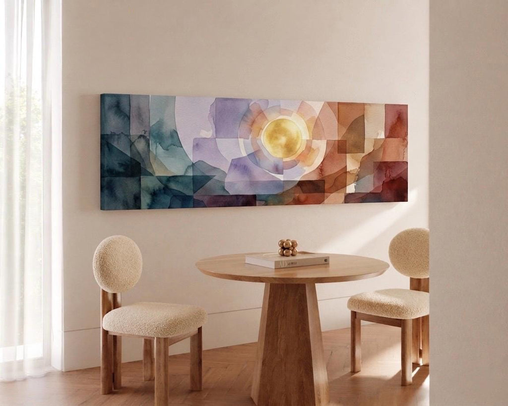 Large Geometric Abstract Canvas Print, Warm Earth Tones, Panoramic Bedroom Wall Decor