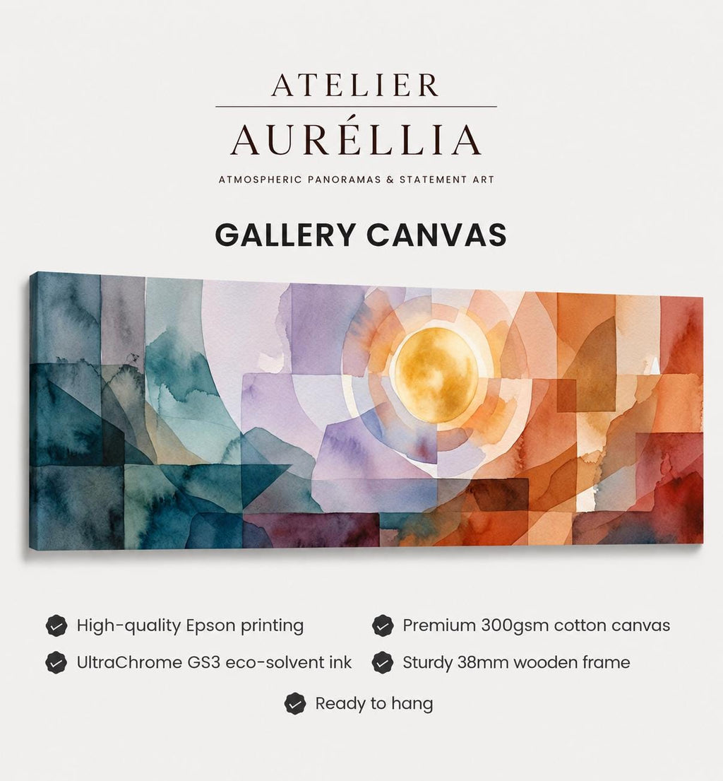 Large Geometric Abstract Canvas Print, Warm Earth Tones, Panoramic Bedroom Wall Decor