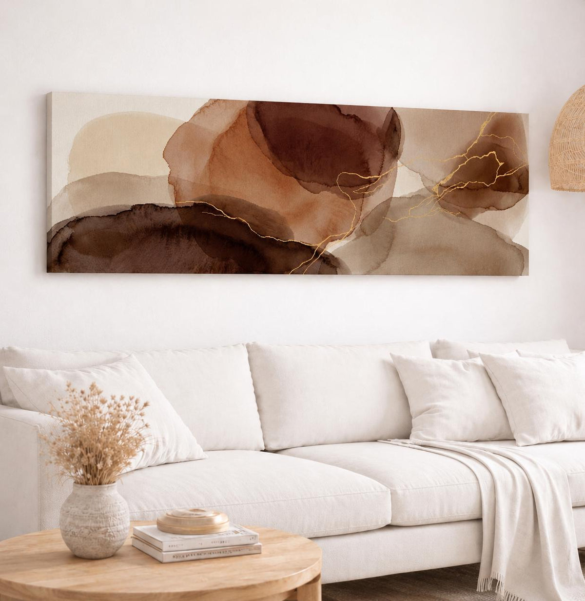 Espresso Brown Abstract Canvas Print, Wabi Sabi Wall Art, Slim Narrow Decor