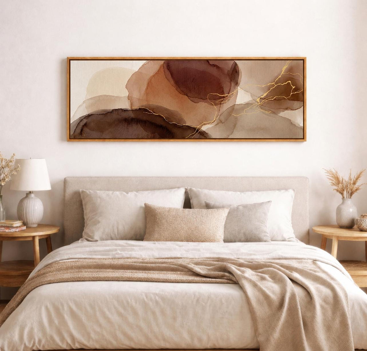 Espresso Brown Abstract Canvas Print, Wabi Sabi Wall Art, Slim Narrow Decor