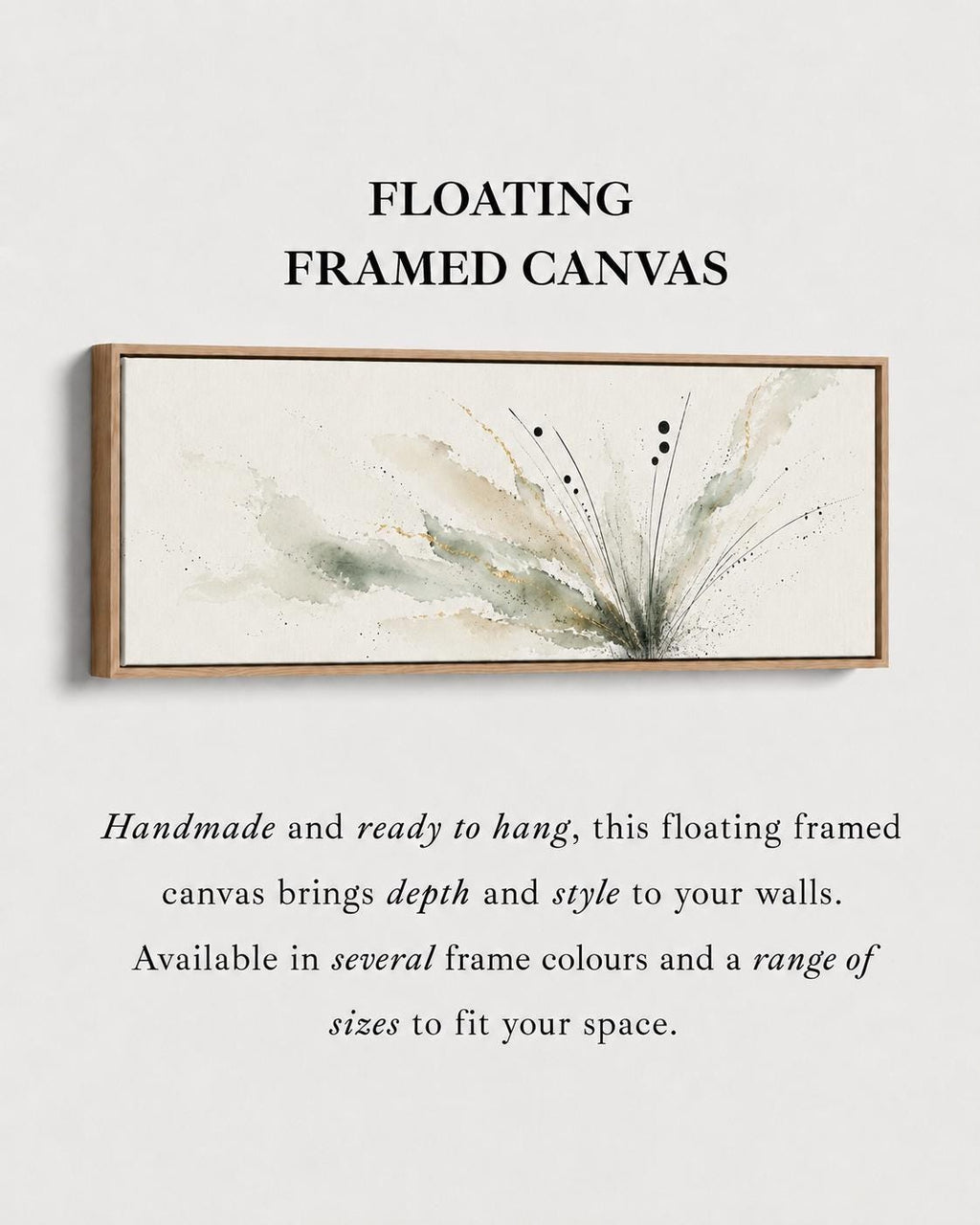 Earthy Green Botanical Abstract Canvas, Muted Wabi Sabi Panoramic Wall Decor