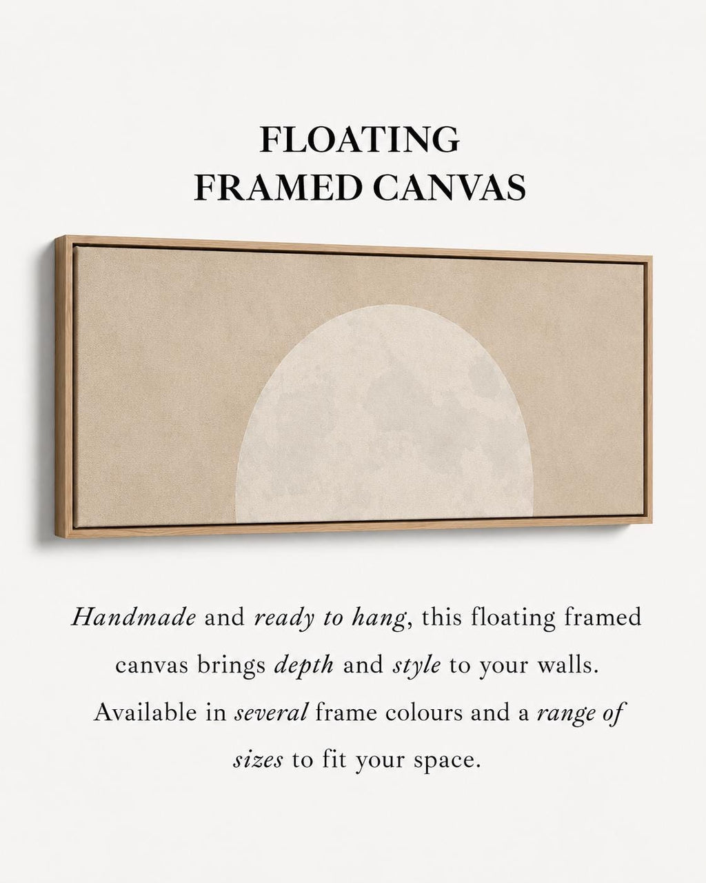 Minimalist Beige Moon Panoramic Canvas Print, Neutral Japandi Wall Decor