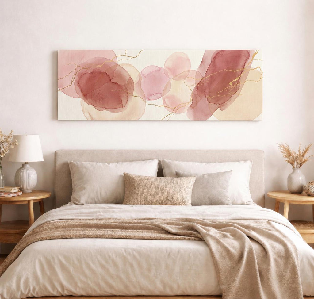 Blush Pink  Abstract Canvas Art, Neutral Muted Japandi Wall Decor Above Bed