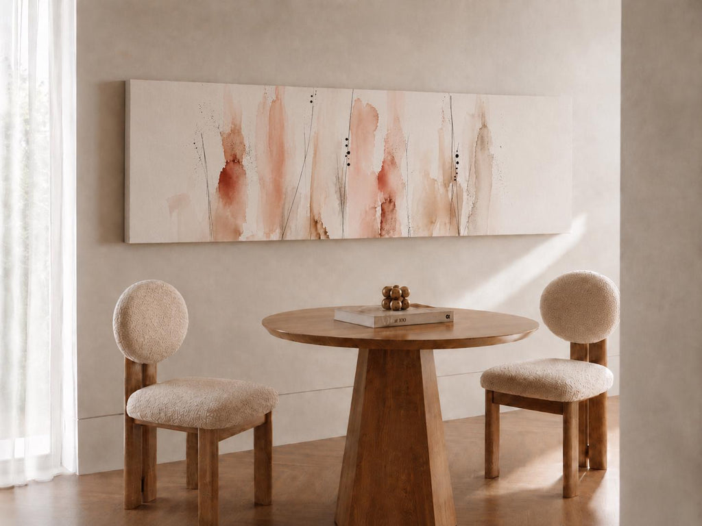 Floral Coral Canvas Print, Neutral tones, Minimalist Japandi Above Bed Decor