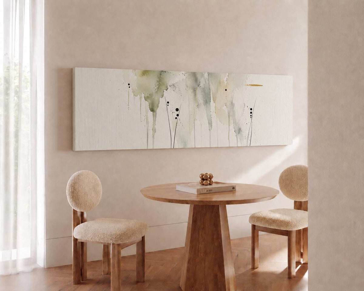 Olive Green Fluid Abstract Canvas Print, Delicate Watercolor Japandi Wall Decor Above Bed