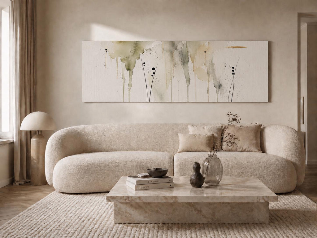 Olive Green Fluid Abstract Canvas Print, Delicate Watercolor Japandi Wall Decor Above Bed