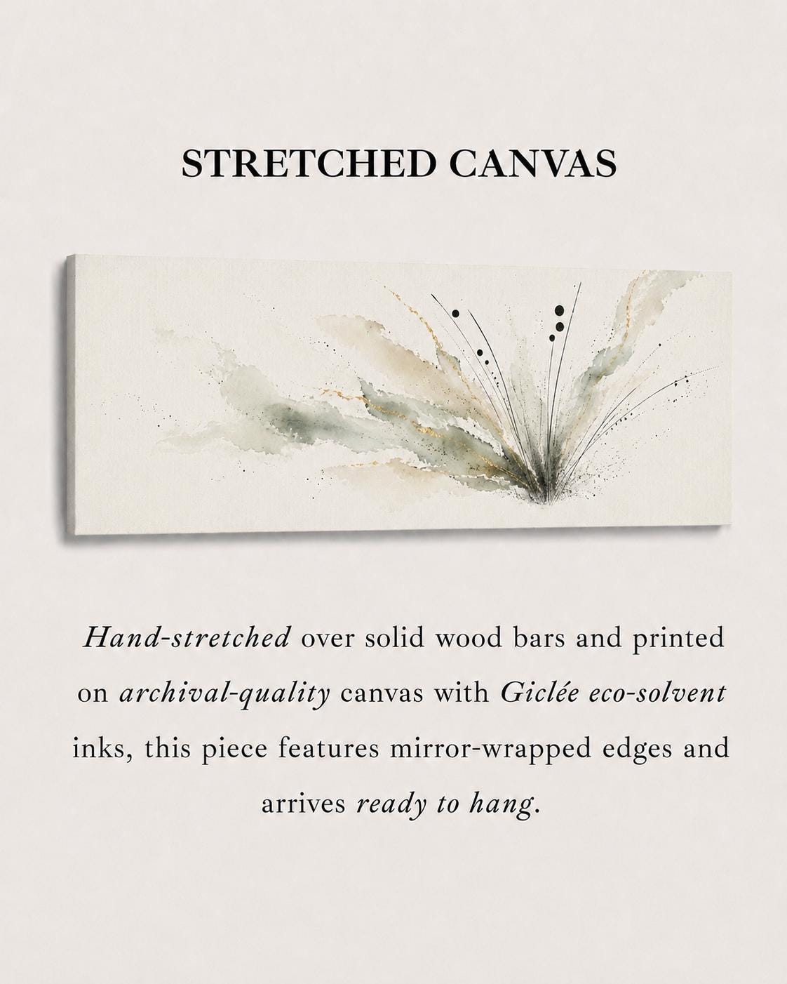 Earthy Green Botanical Abstract Canvas, Muted Wabi Sabi Panoramic Wall Decor