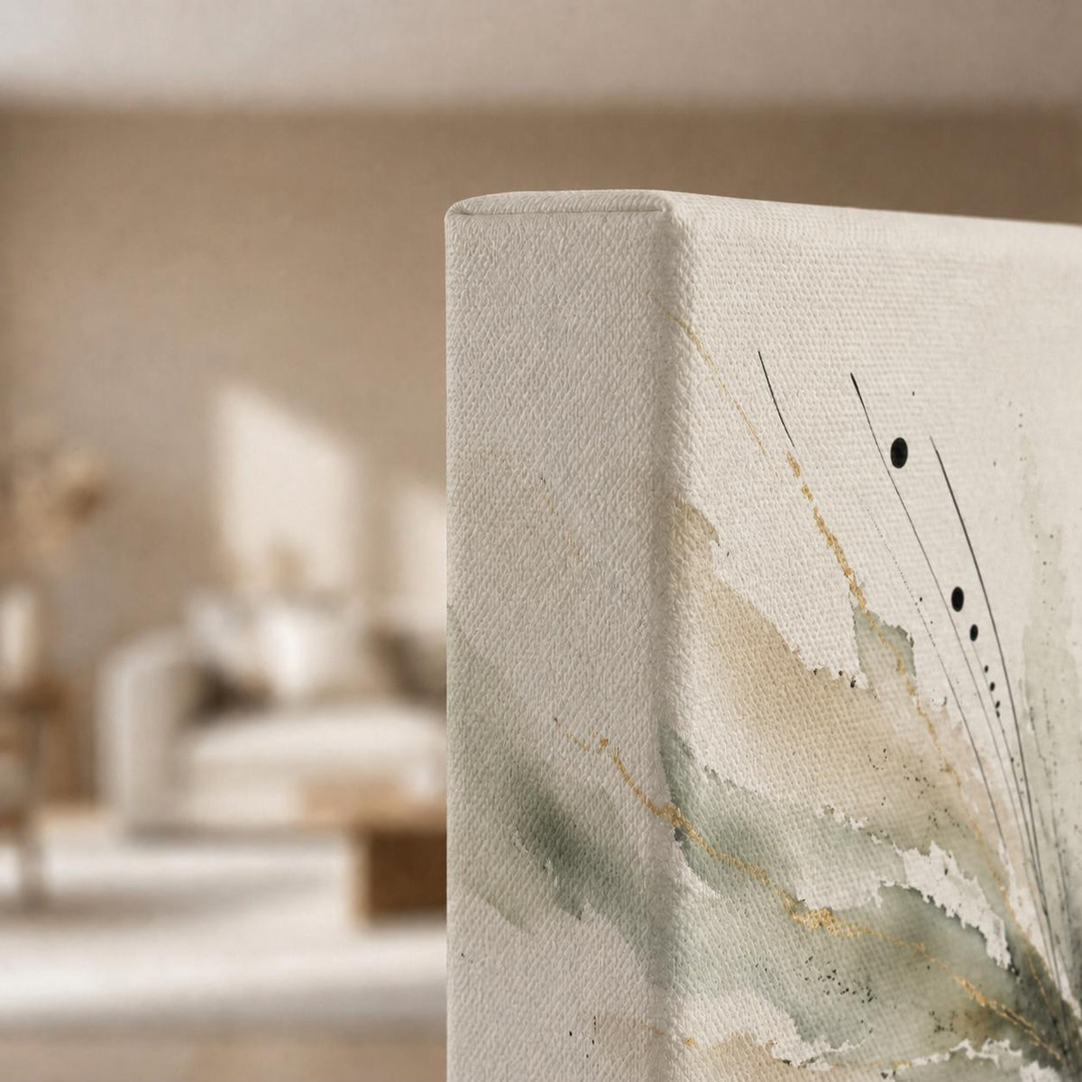 Earthy Green Botanical Abstract Canvas, Muted Wabi Sabi Panoramic Wall Decor