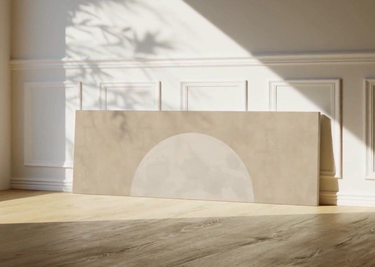 Minimalist Beige Moon Panoramic Canvas Print, Neutral Japandi Wall Decor