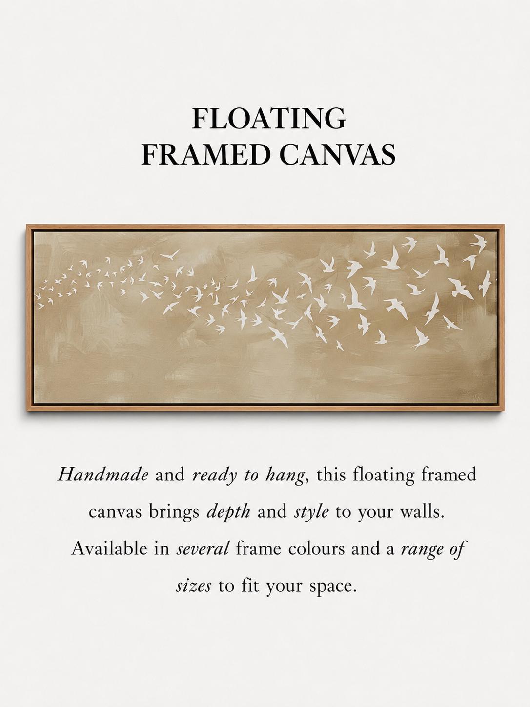 Japandi Flying Birds Canvas Print, Neutral Beige Wall Art, Scandinavian Design