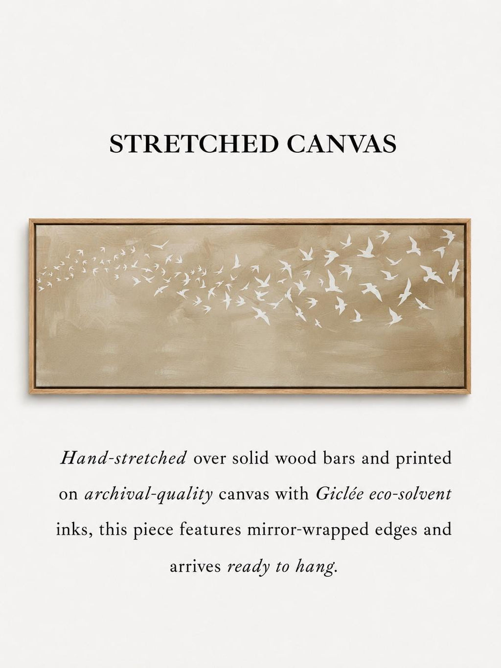 Japandi Flying Birds Canvas Print, Neutral Beige Wall Art, Scandinavian Design