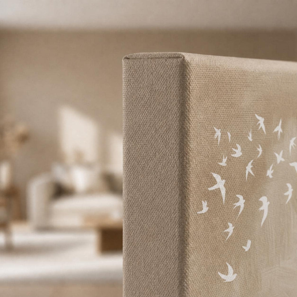 Japandi Flying Birds Canvas Print, Neutral Beige Wall Art, Scandinavian Design