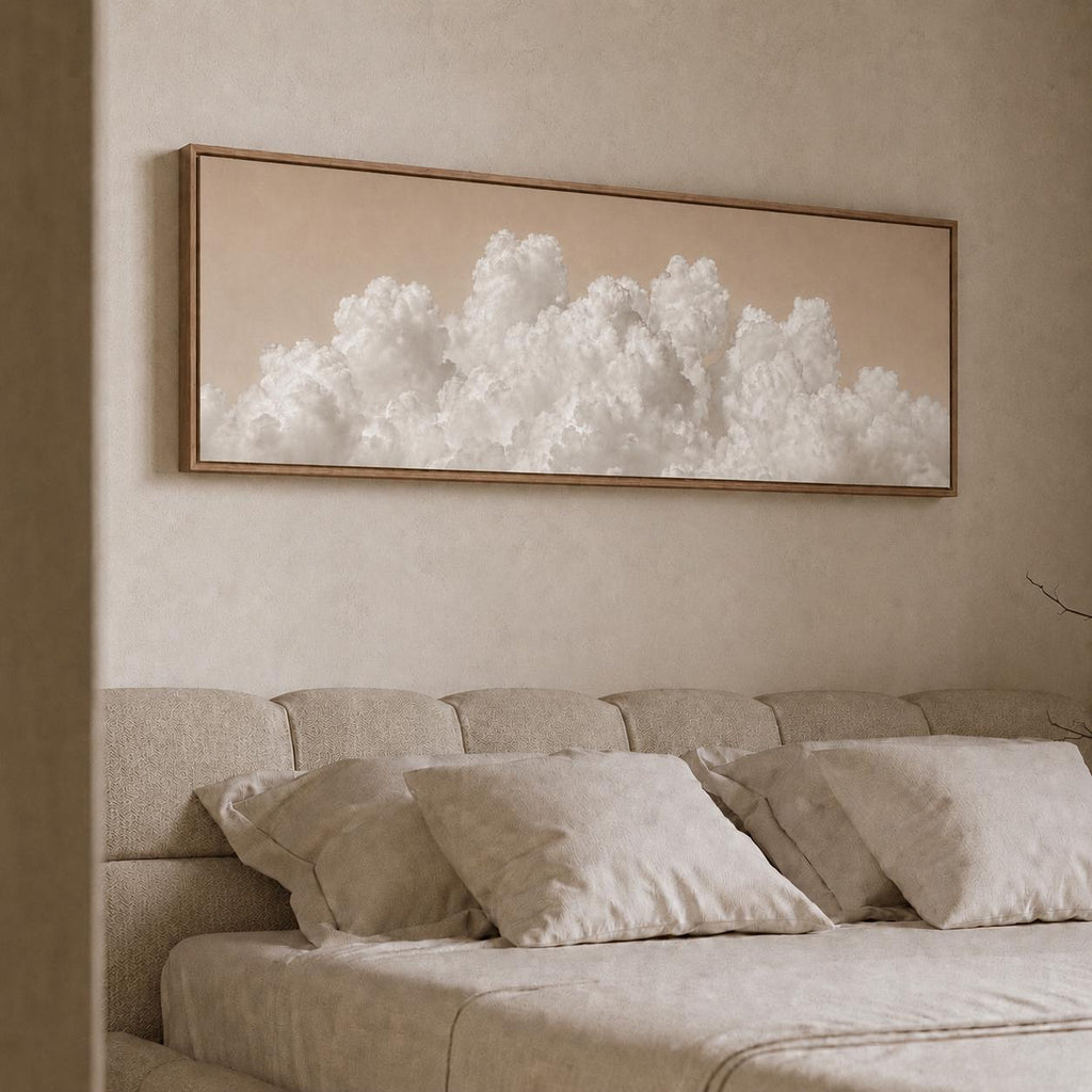 Beige Clouds Panoramic Canvas Art, Japandi Neutral Living Room Decor