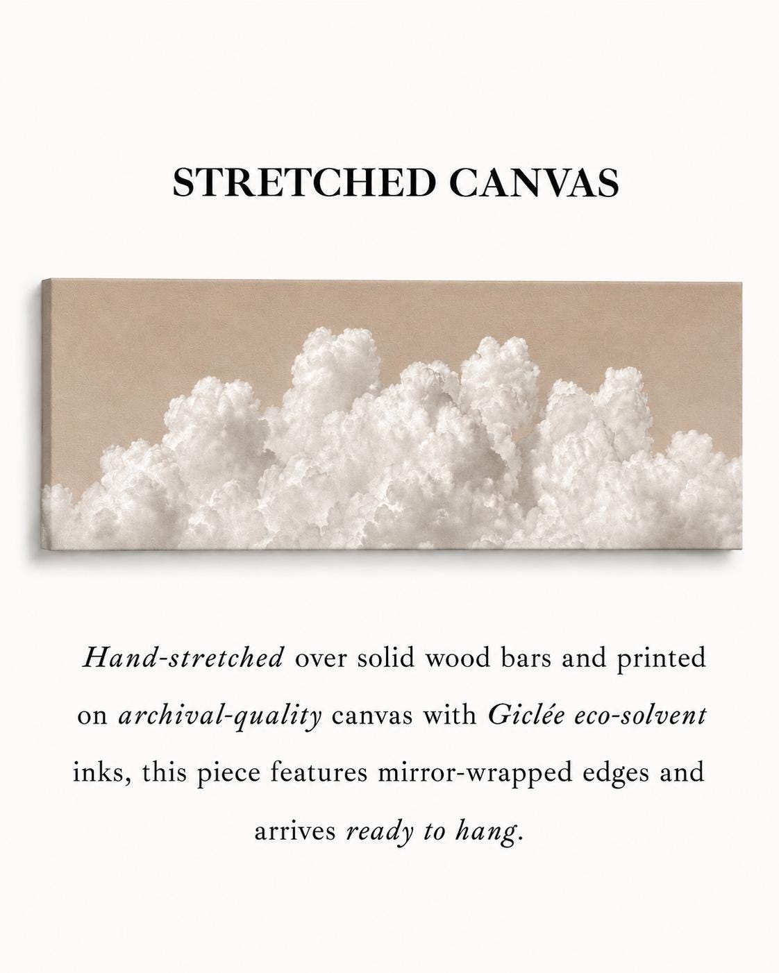 Beige Clouds Panoramic Canvas Art, Japandi Neutral Living Room Decor