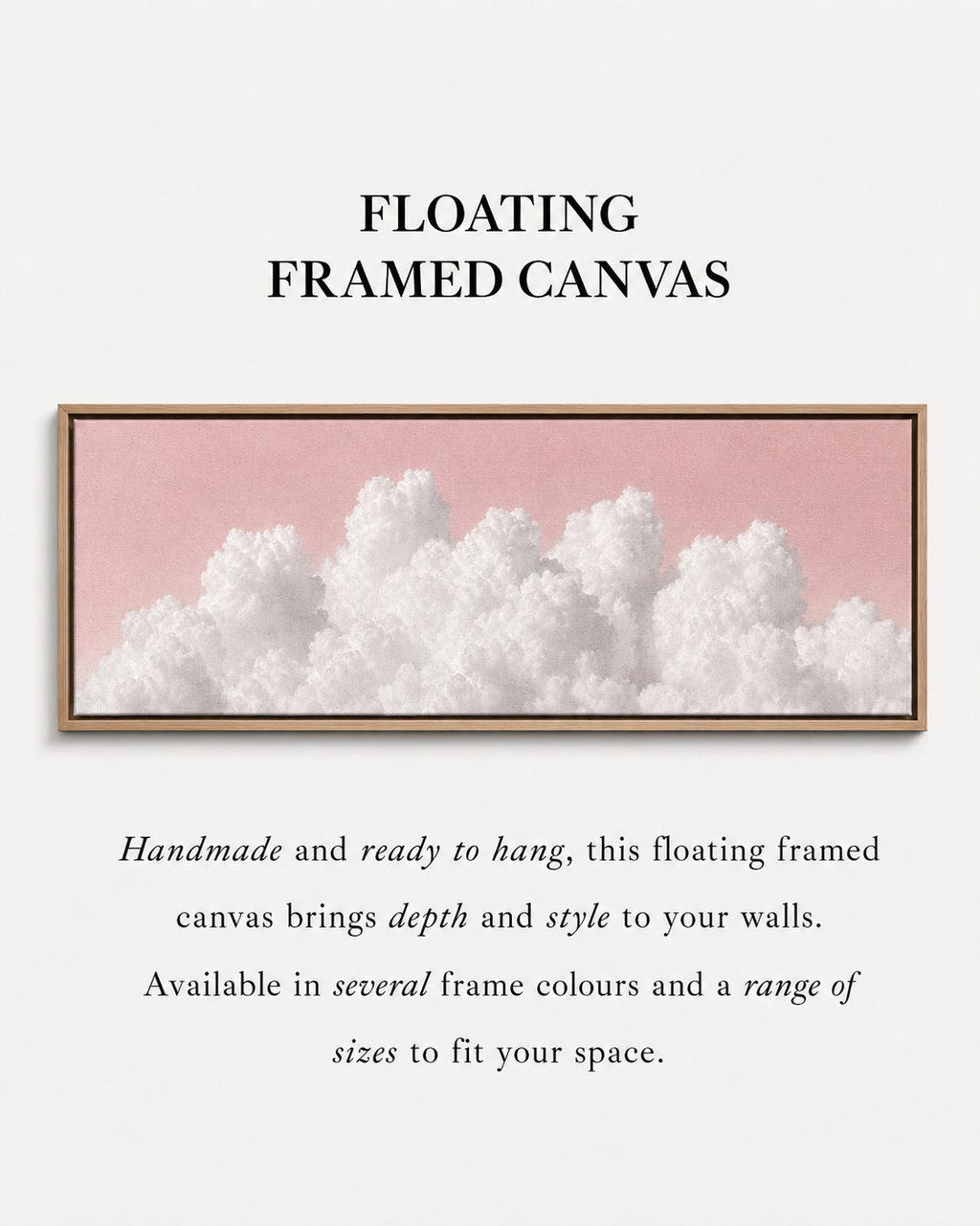 Blush Pink Clouds Panoramic Canvas Art Print, Above Bed Decor
