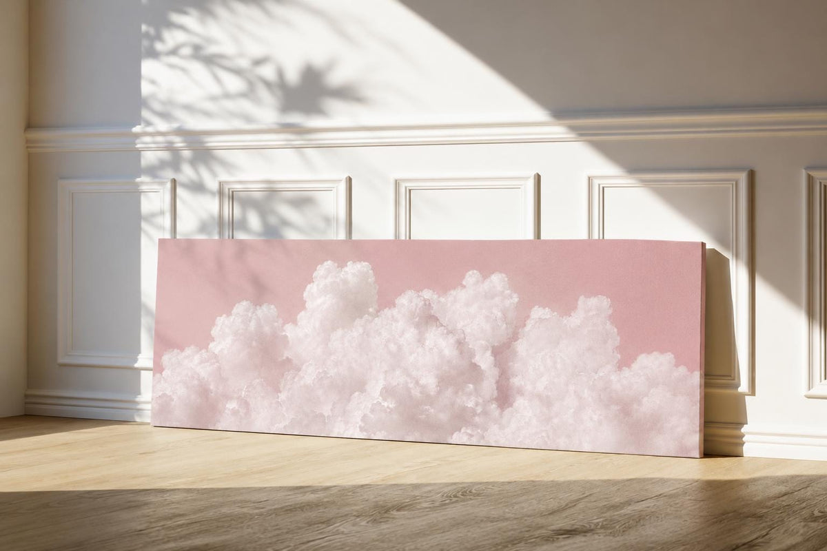 Blush Pink Clouds Panoramic Canvas Art Print, Above Bed Decor