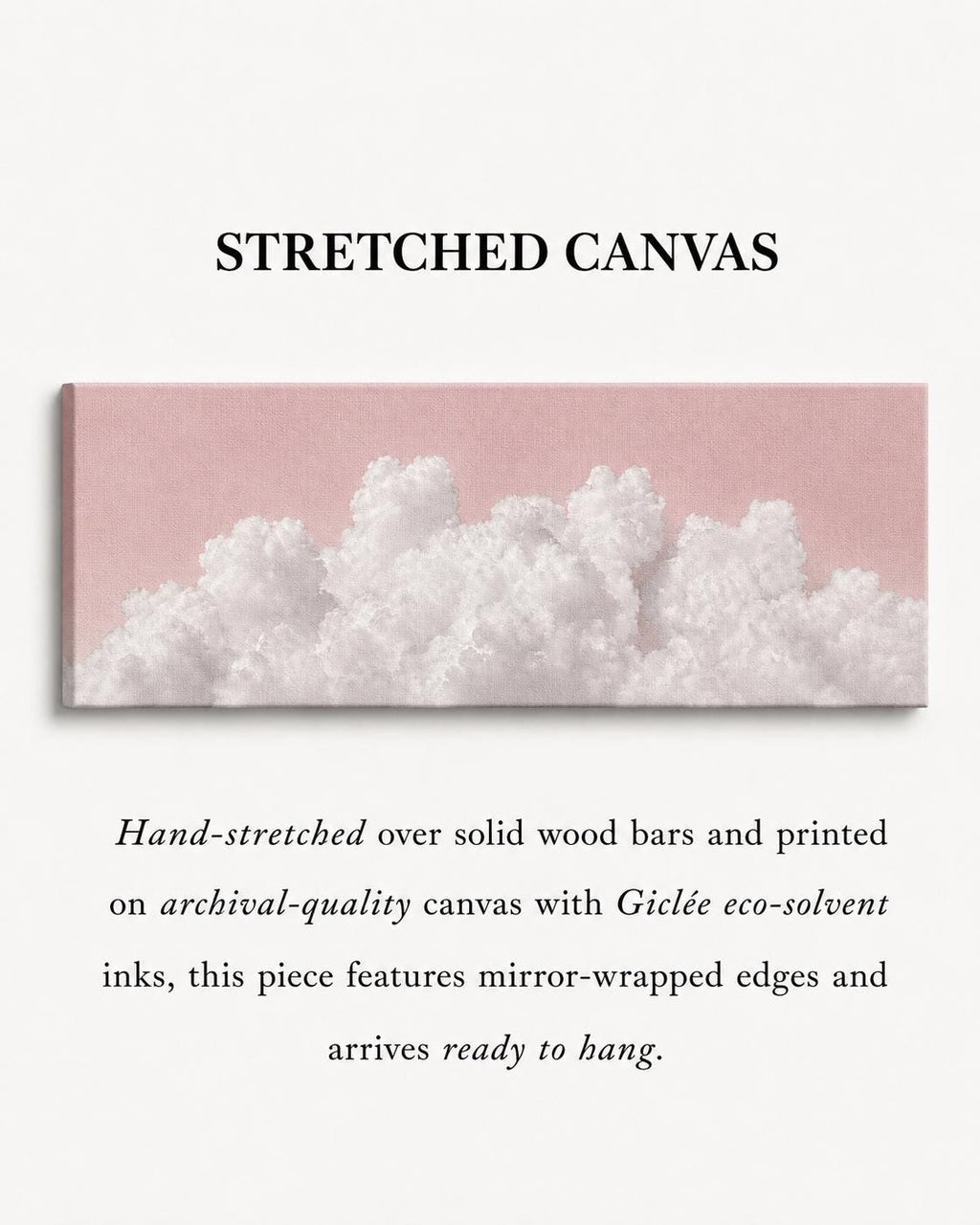 Blush Pink Clouds Panoramic Canvas Art Print, Above Bed Decor