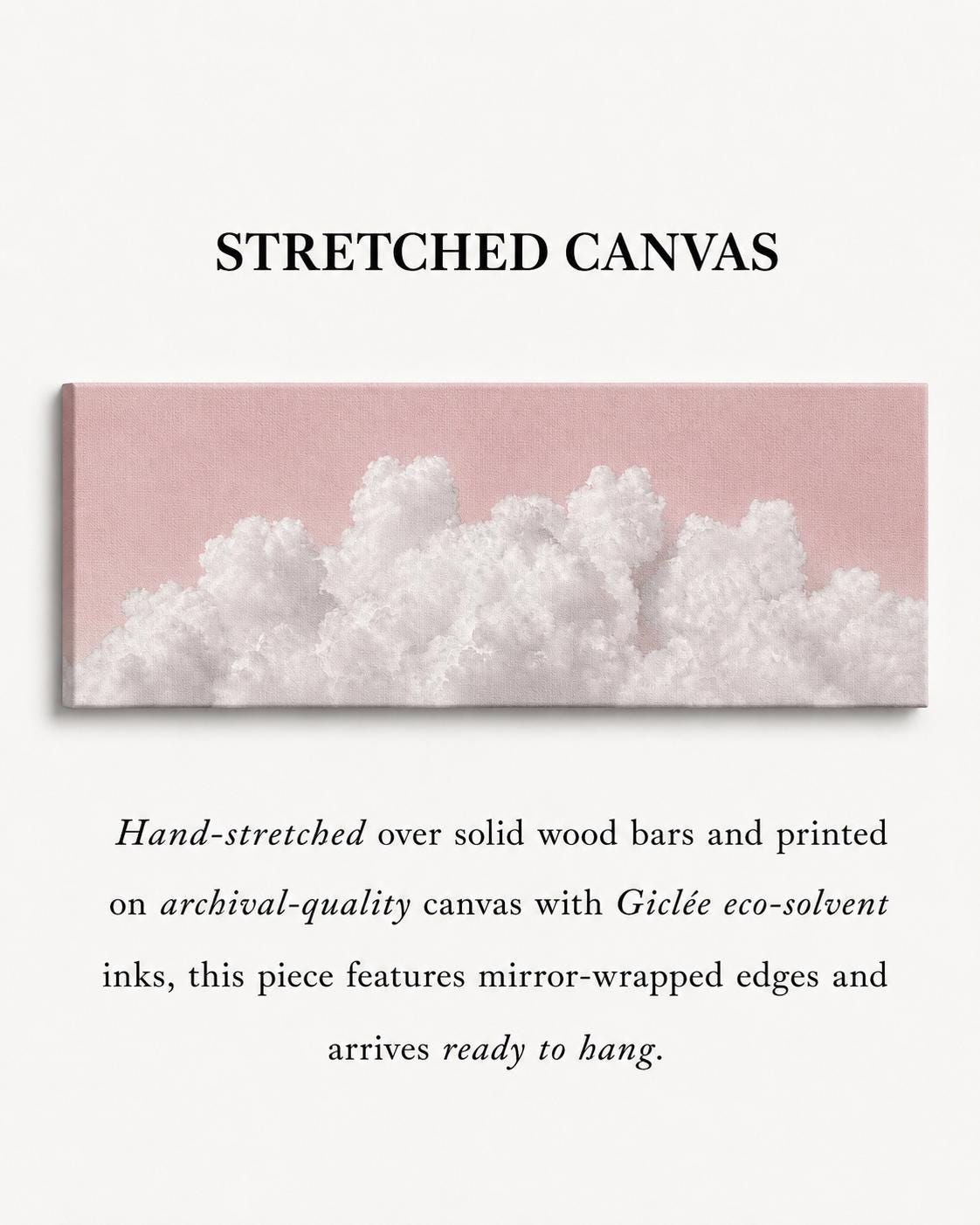 Blush Pink Clouds Panoramic Canvas Art Print, Above Bed Decor