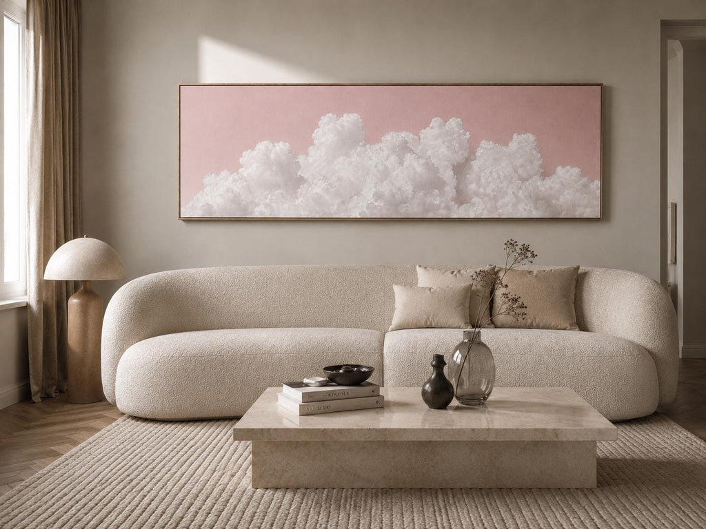 Blush Pink Clouds Panoramic Canvas Art Print, Above Bed Decor
