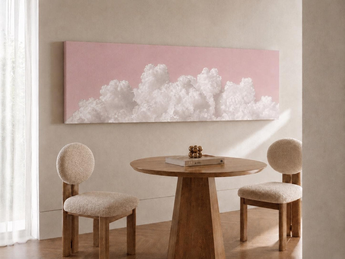 Blush Pink Clouds Panoramic Canvas Art Print, Above Bed Decor