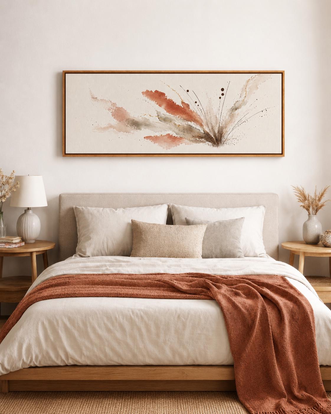 Muted Terracotta Botanical Abstract Canvas Print, Warm Wabi Sabi Panoramic Wall Decor