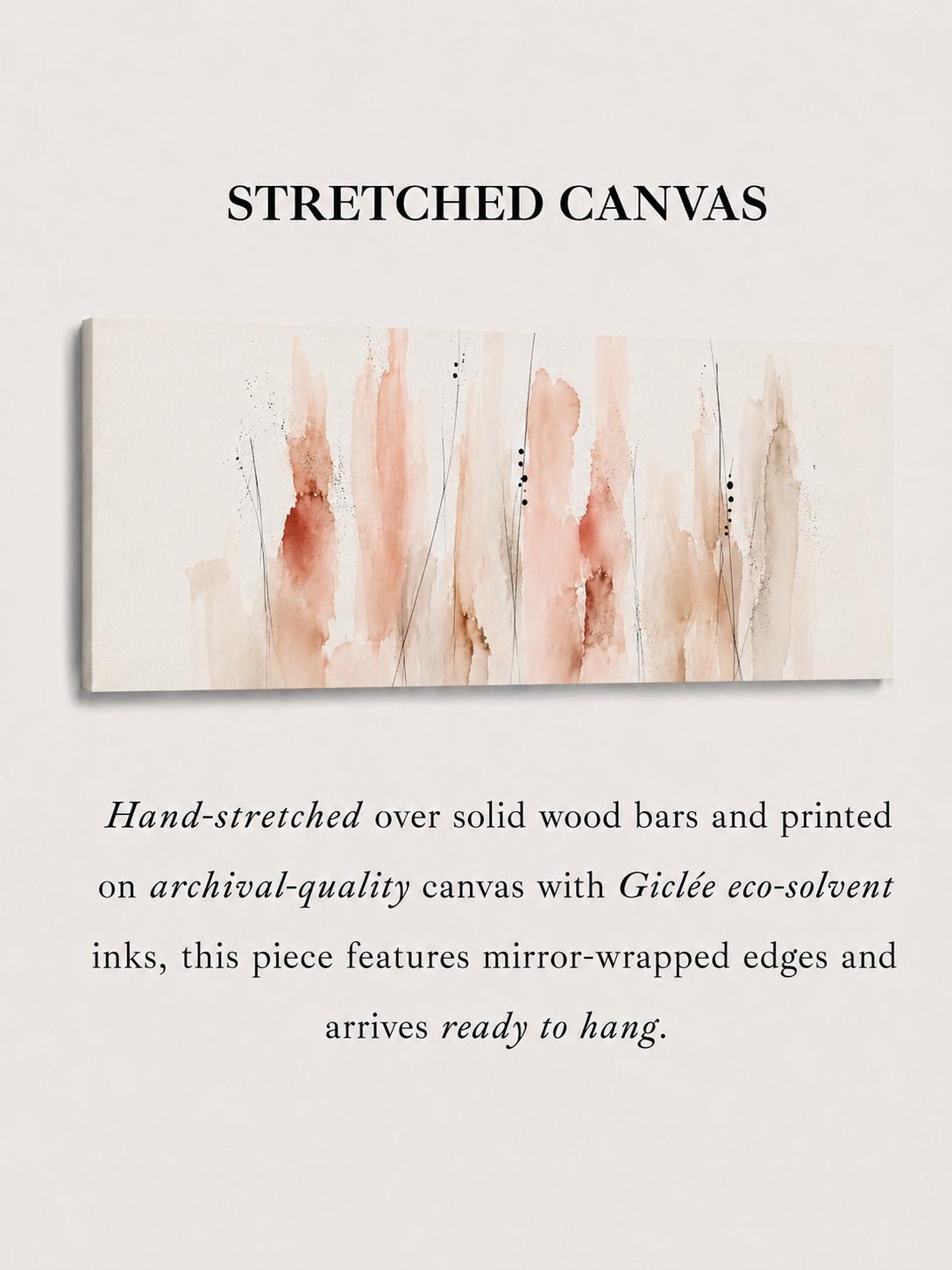 Floral Coral Canvas Print, Neutral tones, Minimalist Japandi Above Bed Decor