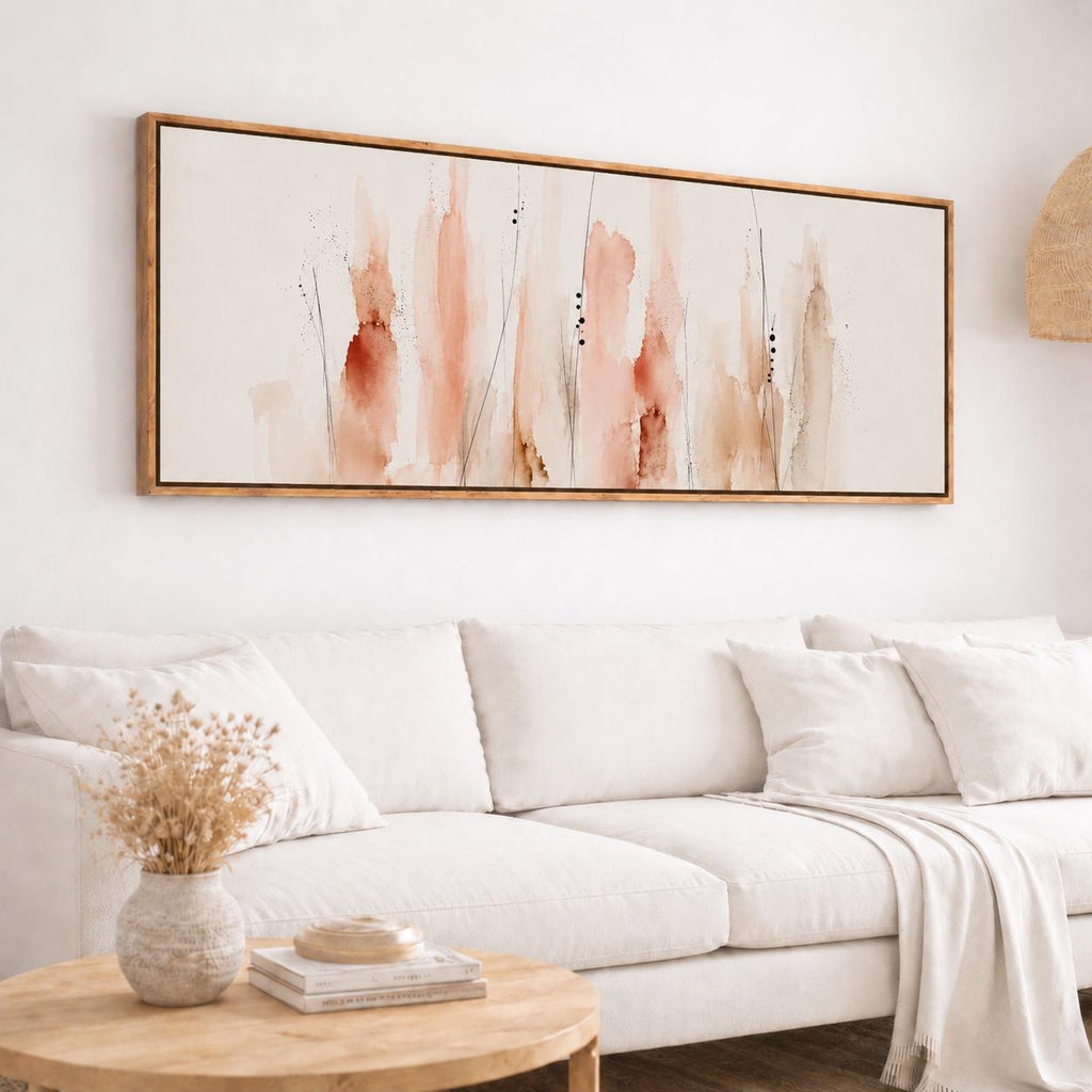 Floral Coral Canvas Print, Neutral tones, Minimalist Japandi Above Bed Decor