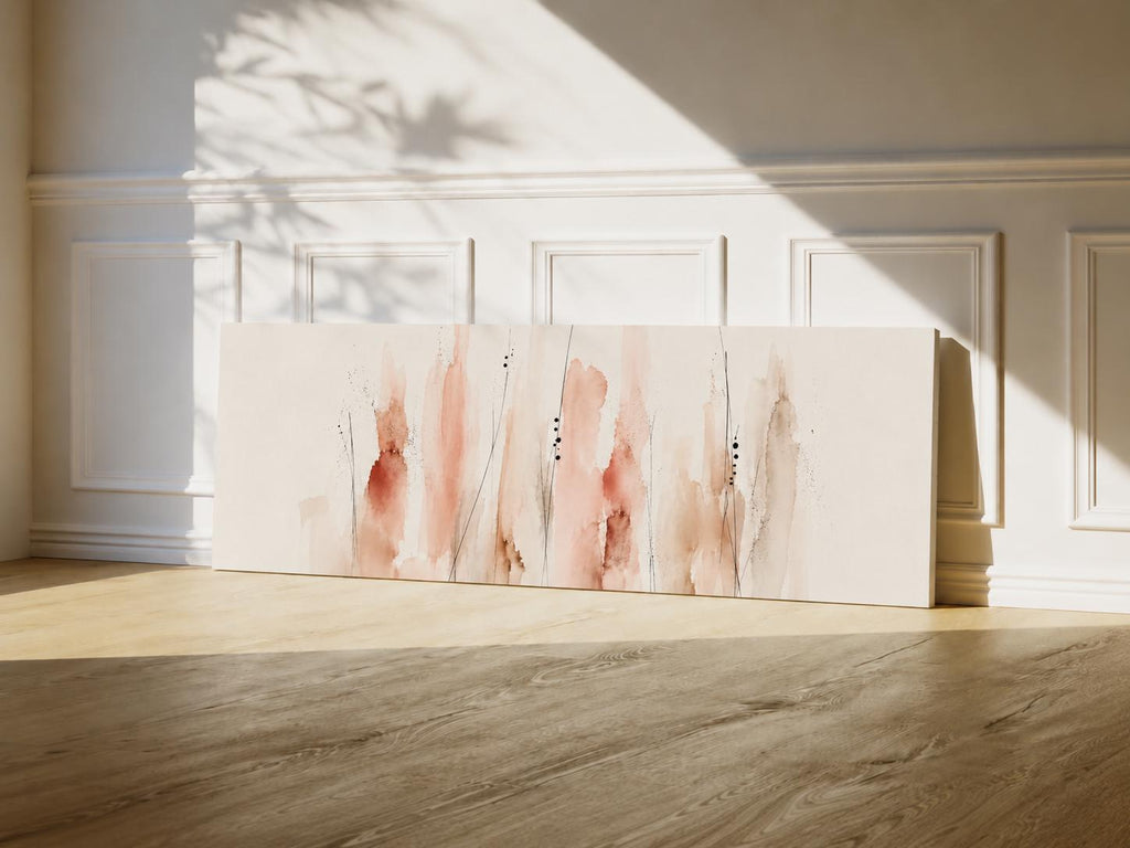 Floral Coral Canvas Print, Neutral tones, Minimalist Japandi Above Bed Decor