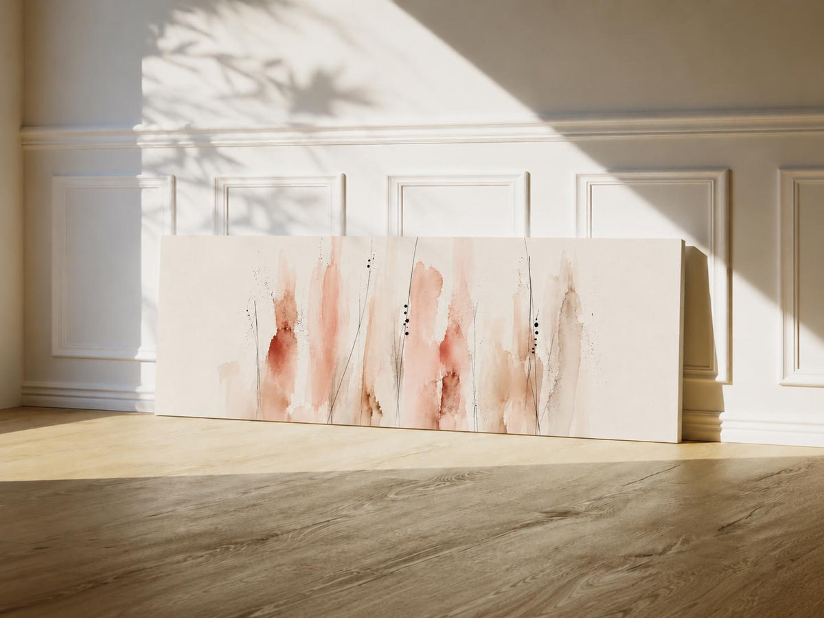 Floral Coral Canvas Print, Neutral tones, Minimalist Japandi Above Bed Decor