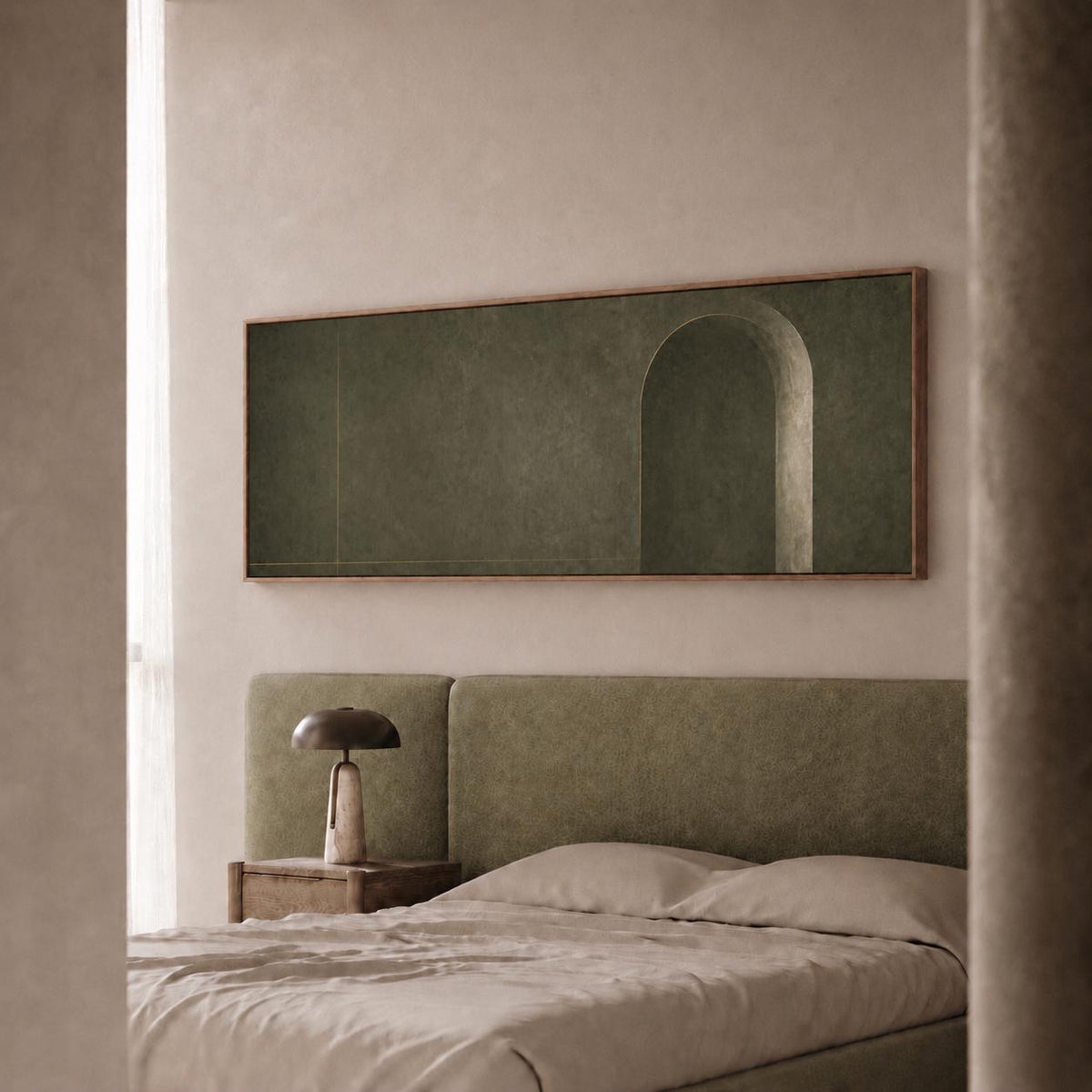 Large Abstract Muted Sage Tone Canvas Print, Above Bed Decor, Bedroom Art