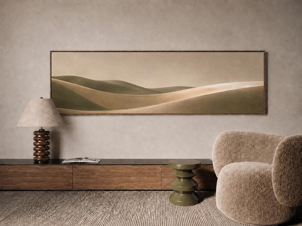 Landscape Abstract Muted Sage and Ecru Canvas Print, Bedroom Decor, Ocean Dune Waves