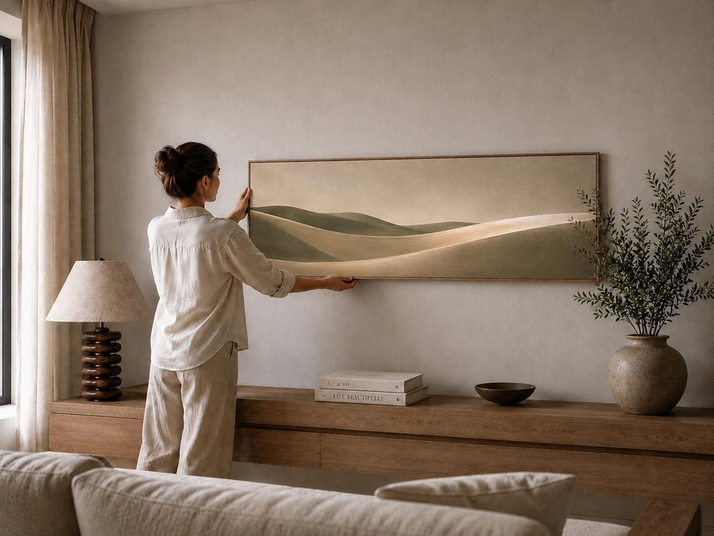 Landscape Abstract Muted Sage and Ecru Canvas Print, Bedroom Decor, Ocean Dune Waves