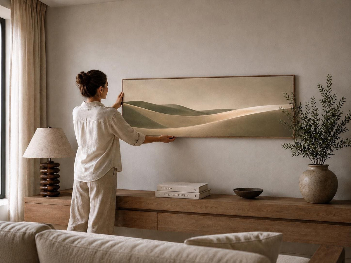 Landscape Abstract Muted Sage and Ecru Canvas Print, Bedroom Decor, Ocean Dune Waves