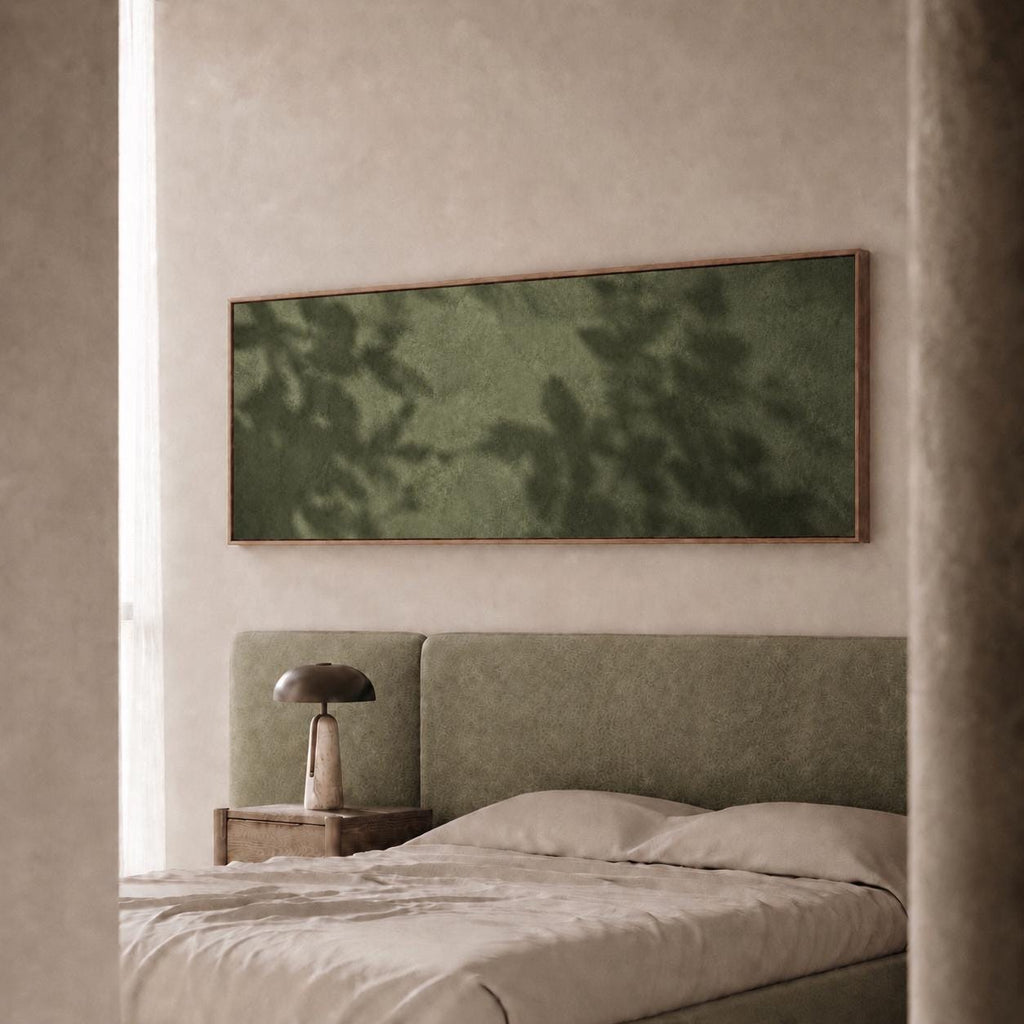 Dark Green Canvas Art Print, Leaf Shadows, Bedroom Wall Art Decor