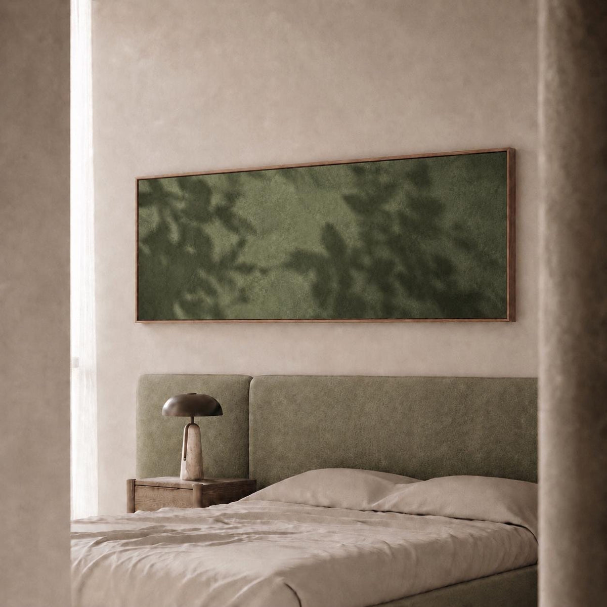 Dark Green Canvas Art Print, Leaf Shadows, Bedroom Wall Art Decor