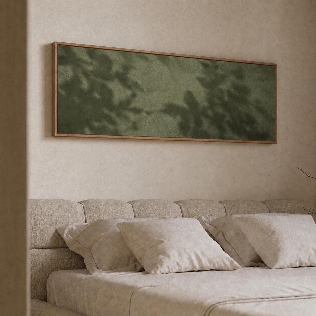 Dark Green Canvas Art Print, Leaf Shadows, Bedroom Wall Art Decor