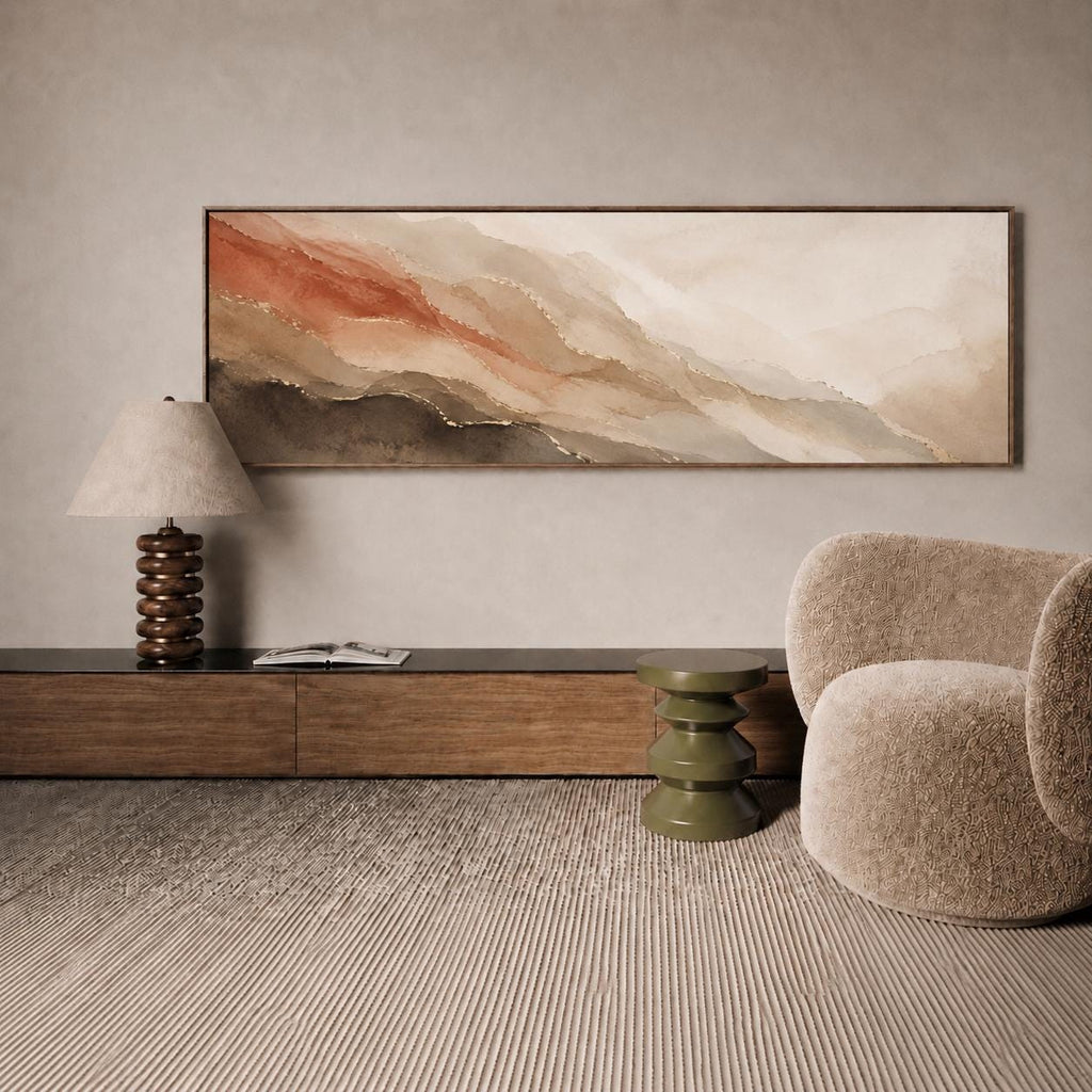 Earth Tone Abstract Panorama Canvas Print, Bedroom Decor