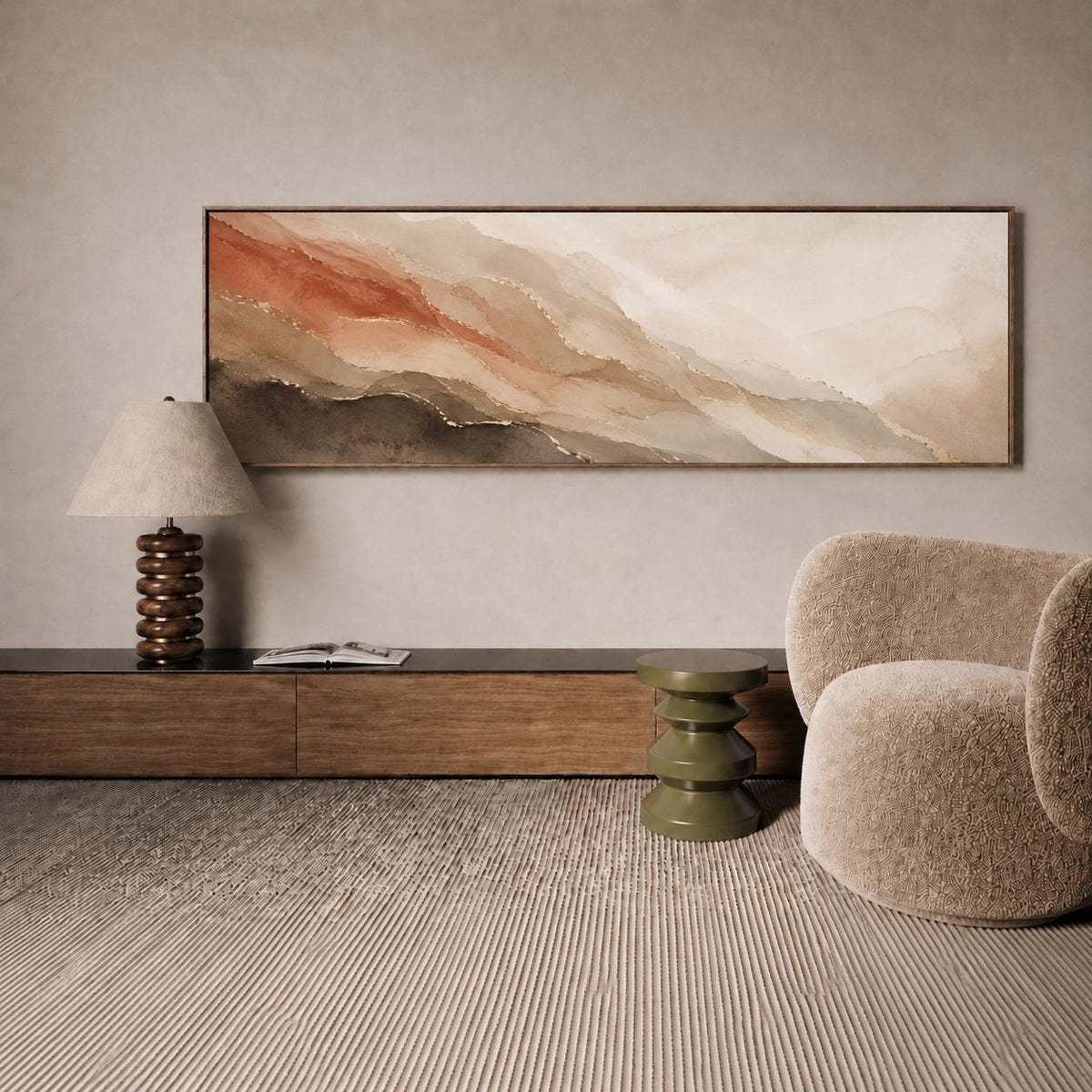 Earth Tone Abstract Panorama Canvas Print, Bedroom Decor