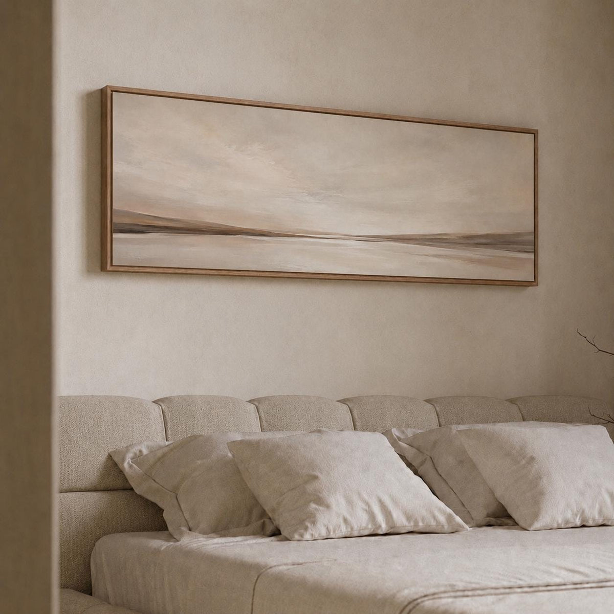 Neutral Beige Abstract Canvas Print, Narrow Living Room or Bedroom Wall Art