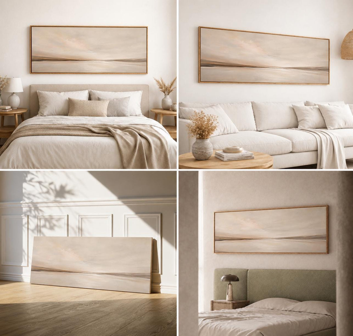Neutral Beige Abstract Canvas Print, Narrow Living Room or Bedroom Wall Art