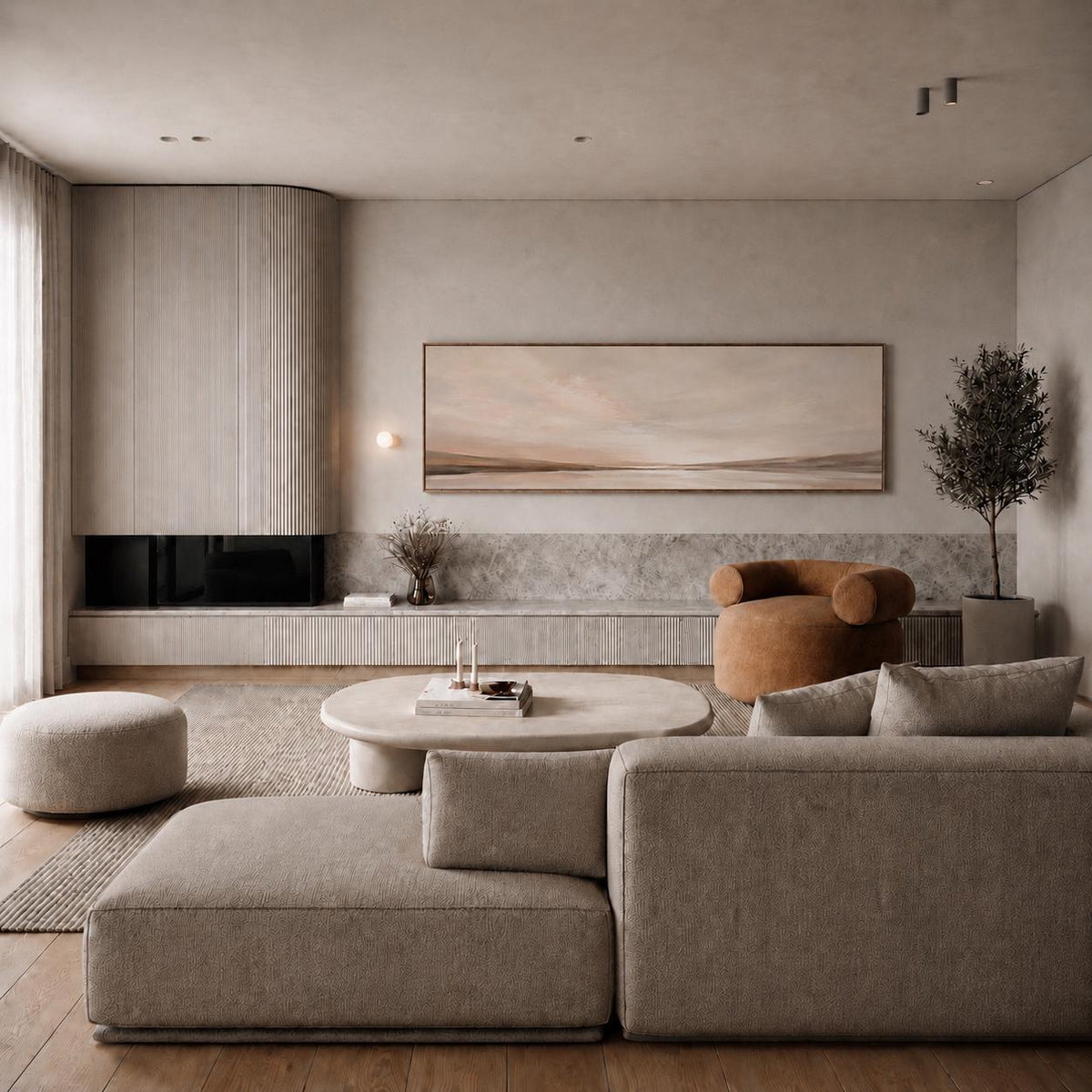 Neutral Beige Abstract Canvas Print, Narrow Living Room or Bedroom Wall Art