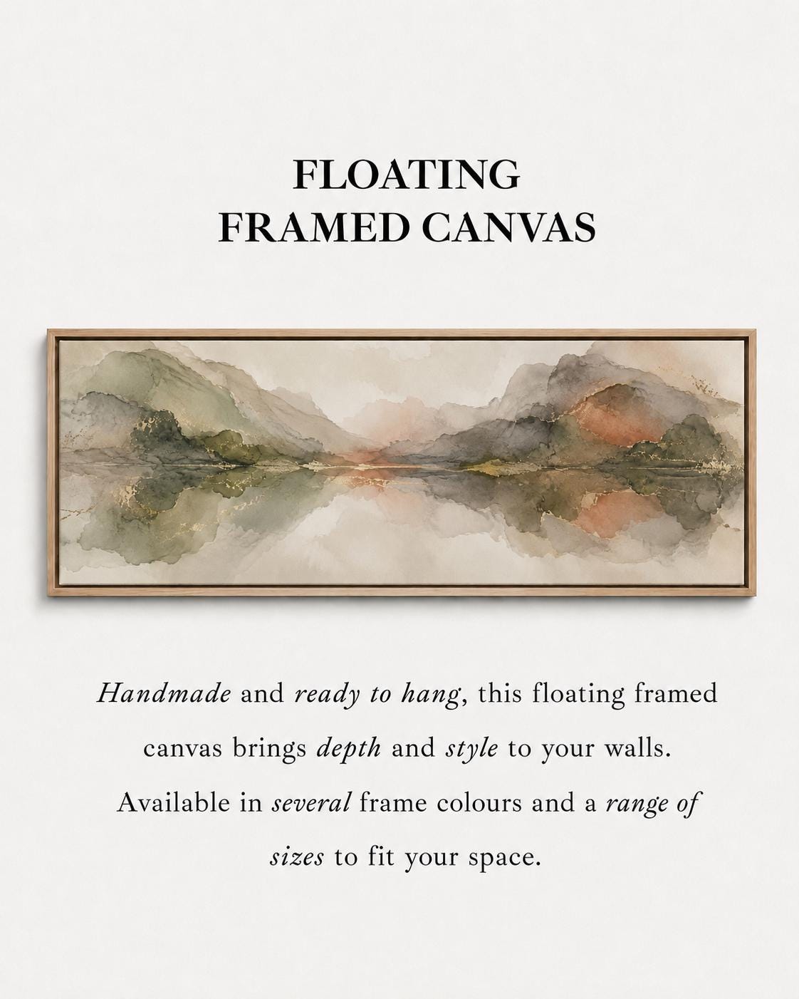 Pastel Olive Green and Terracotta Clouds Canvas Print, Narrow Bedroom or Living Room Decor