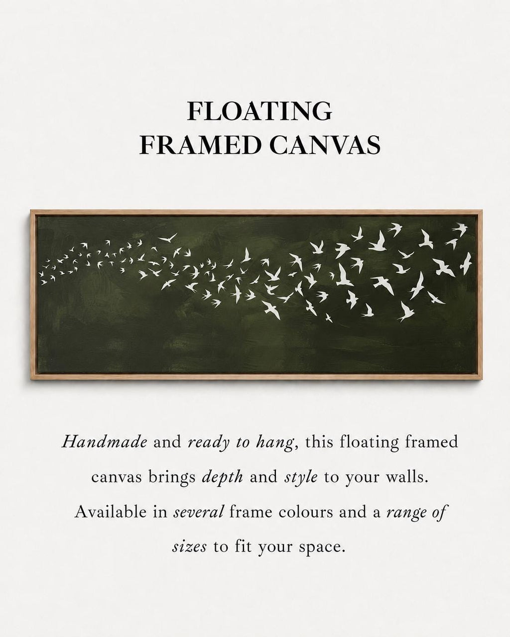 Dark Green Birds Canvas Print, Japandi Wabi Sabi Wall Art, Above Bed Decor