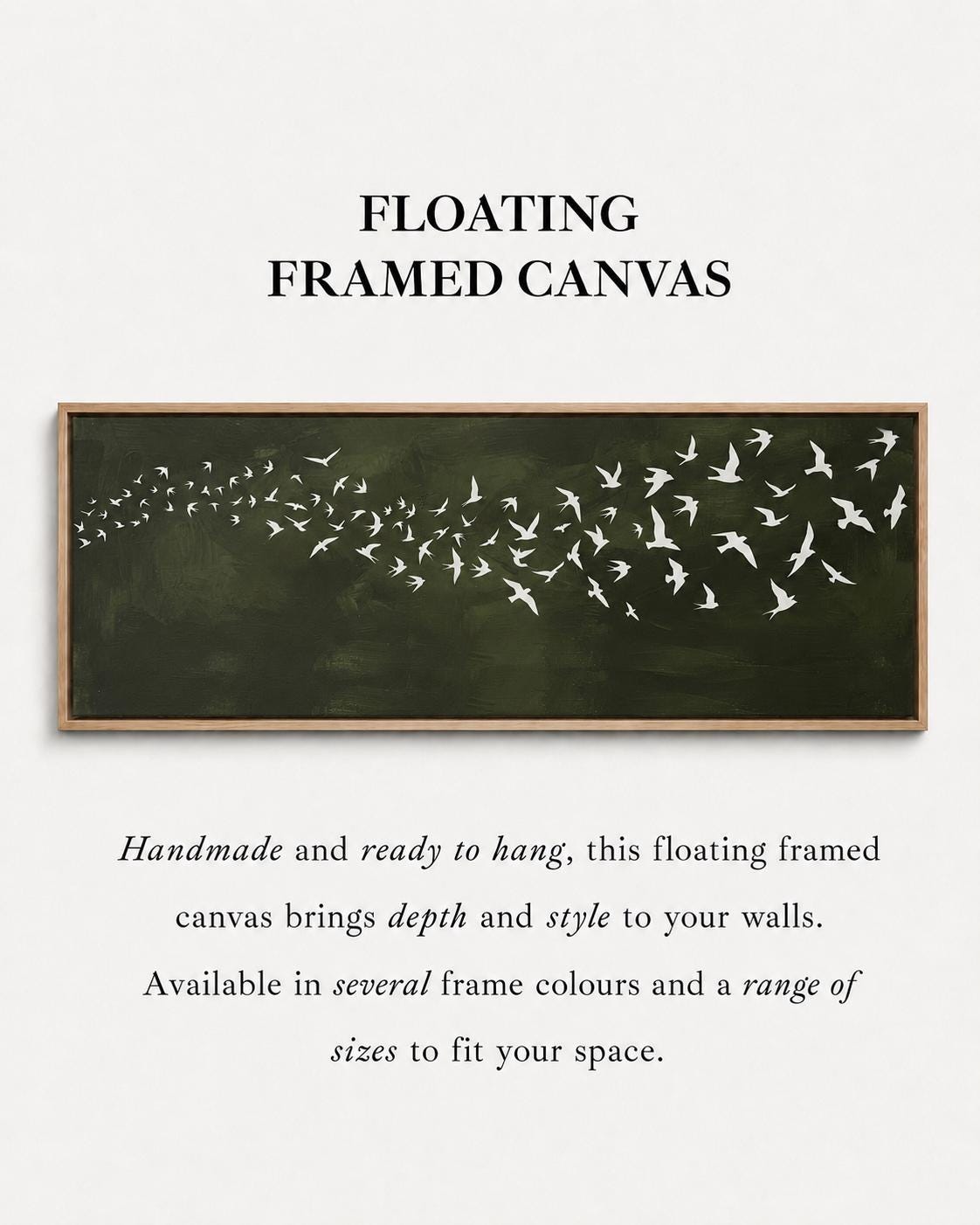 Dark Green Birds Canvas Print, Japandi Wabi Sabi Wall Art, Above Bed Decor