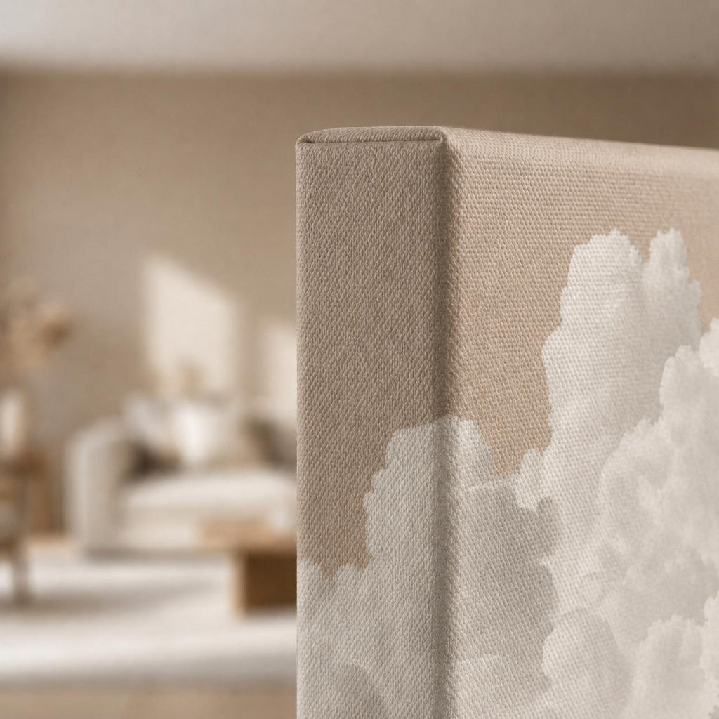 Beige Clouds Panoramic Canvas Art, Japandi Neutral Living Room Decor