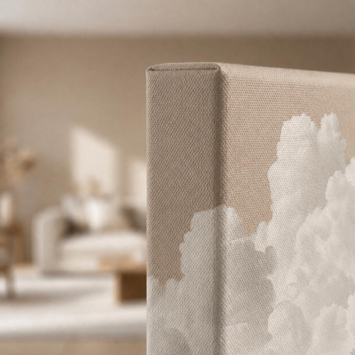 Beige Clouds Panoramic Canvas Art, Japandi Neutral Living Room Decor