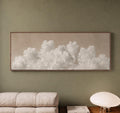Beige Clouds Panoramic Canvas Art, Japandi Neutral Living Room Decor